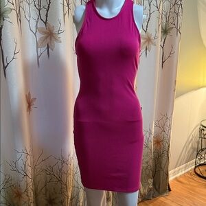 Elegant Pink Sleeveless ribbed crisscross back Dress